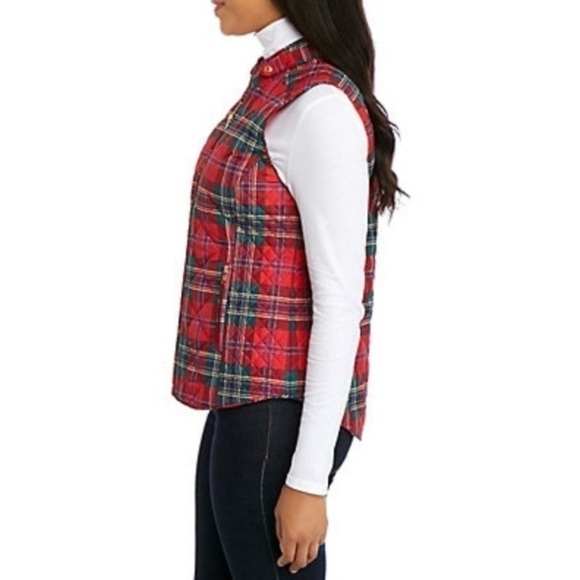 CROWN & IVY Plaid Vest Puffy Quilted Tartan Full Zip Holiday Petite Size Small - Picture 8 of 14